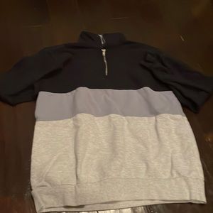 John Galt navy blue, grey and white half zip sweater